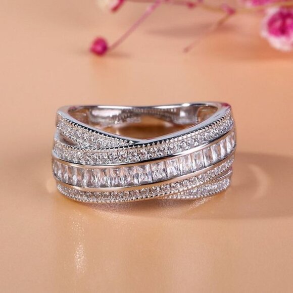 💍 Double Layer Stackable Exquisite Zircon Fashion Cross Rings Women, PD0… - Picture 1 of 3